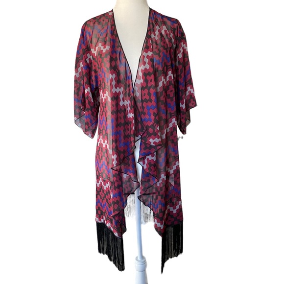LulaRoe NWT Monroe Kimono with Black Fringe Hem Size 0-12 - Picture 1 of 13